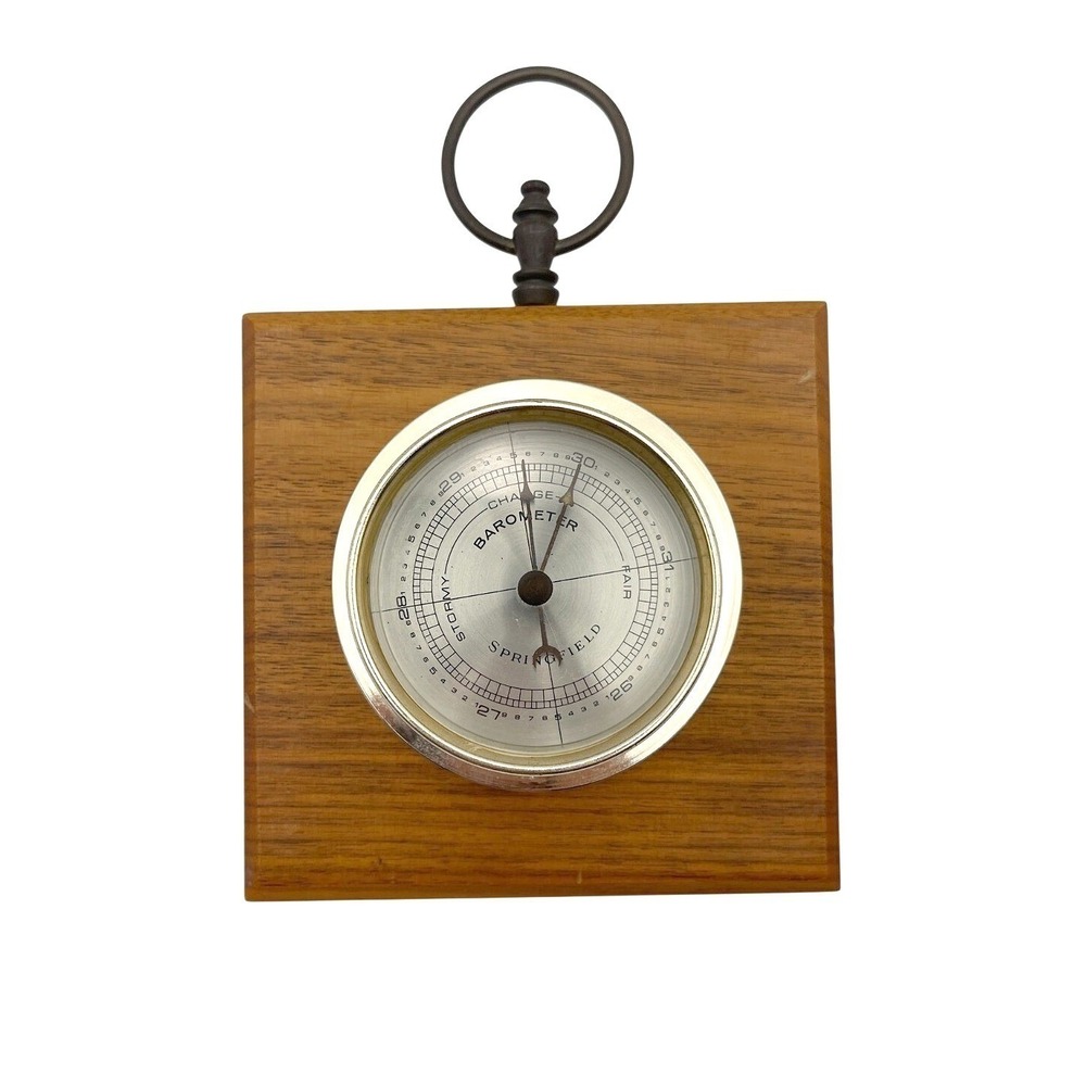 Vintage Springfield USA Aneroid Weather Barometer Wood Wall Hanging Decor